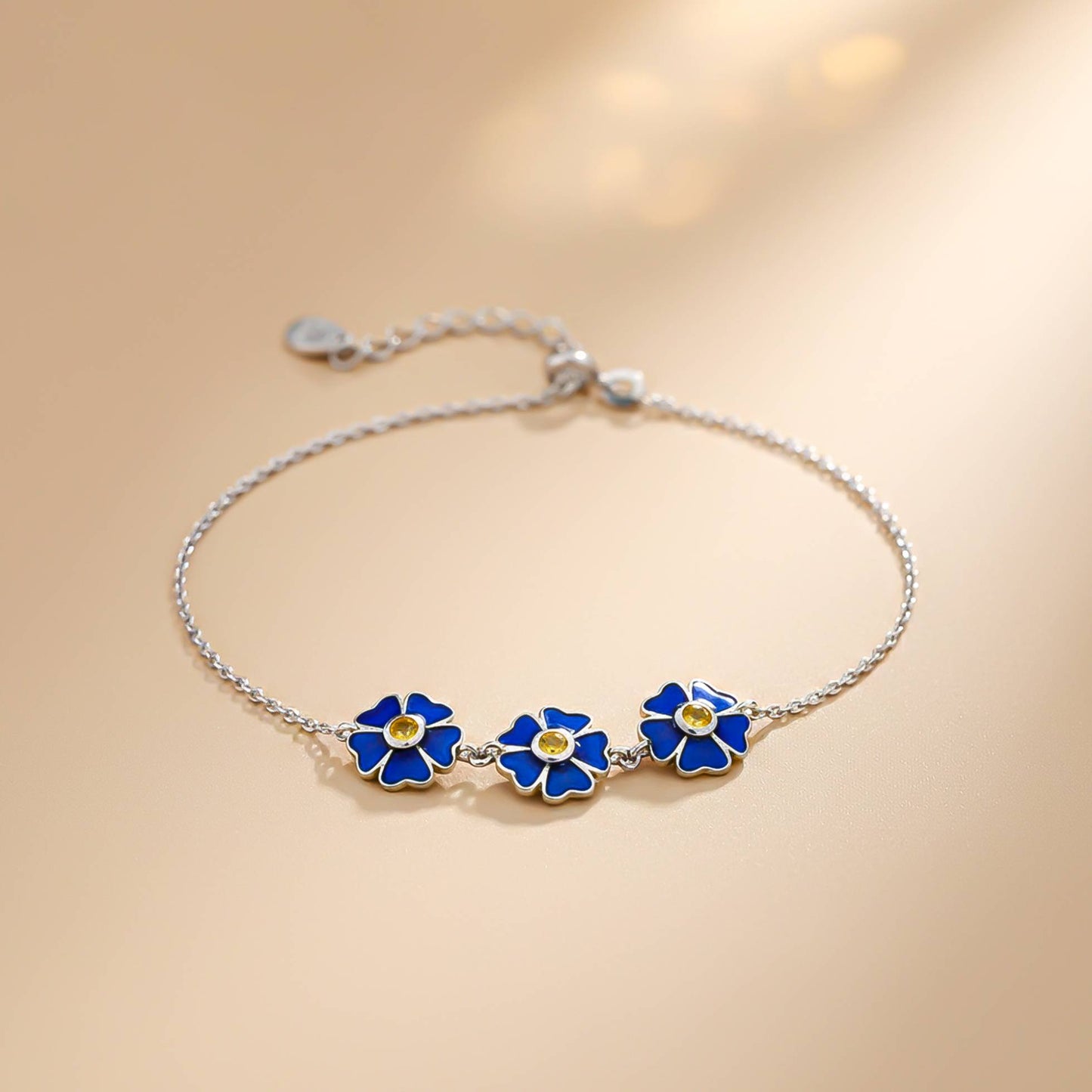 925 Sterling Silver Blue Enamel Floral Anklet Anniversary Gift For Her