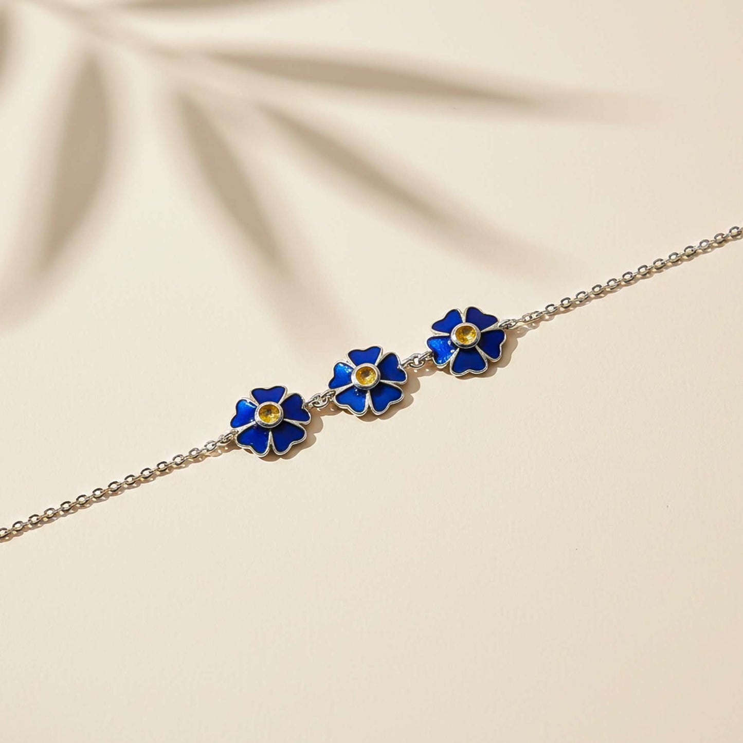 925 Sterling Silver Blue Enamel Floral Anklet Anniversary Gift For Her