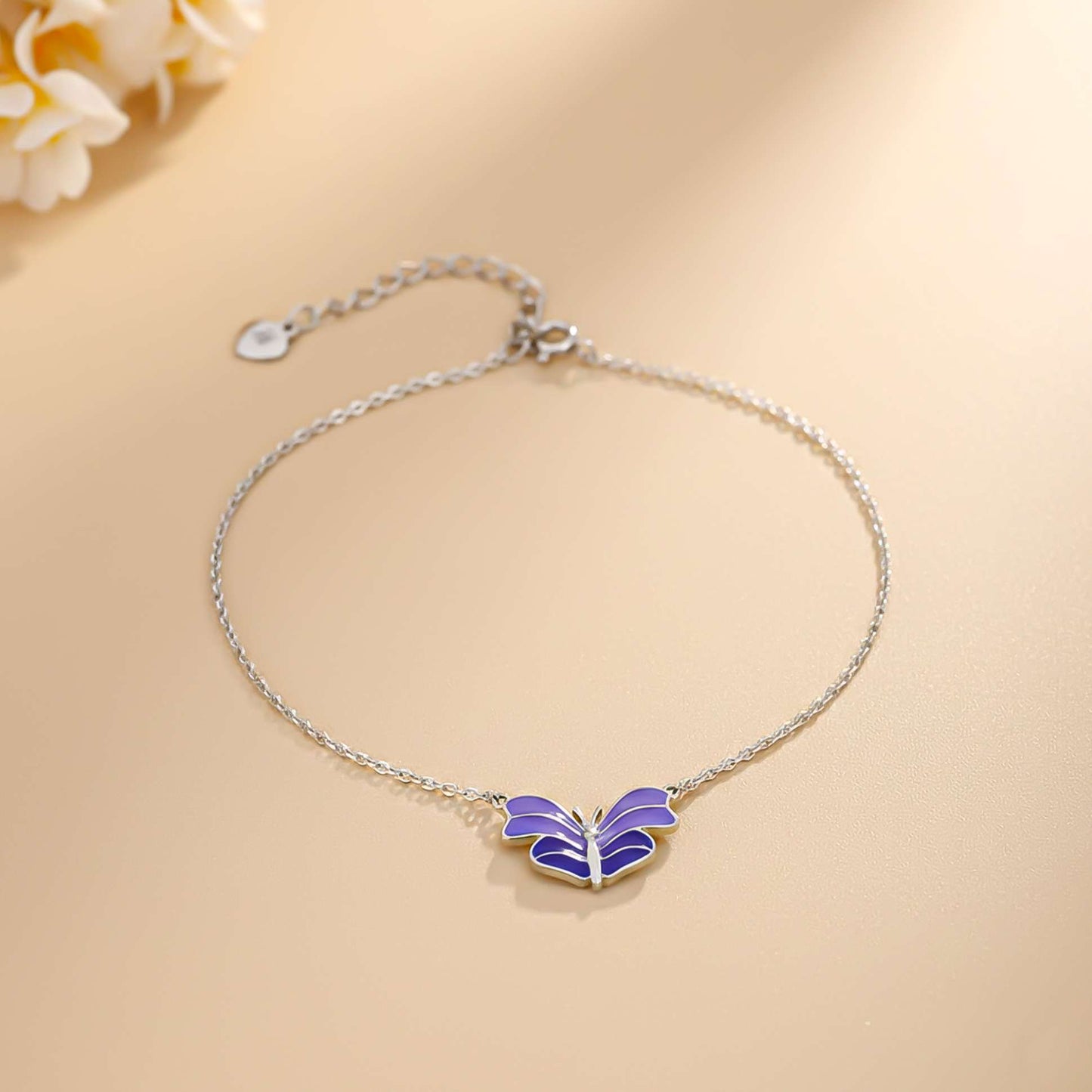 Sterling Silver Purple Enamel Butterfly Anklet For Her