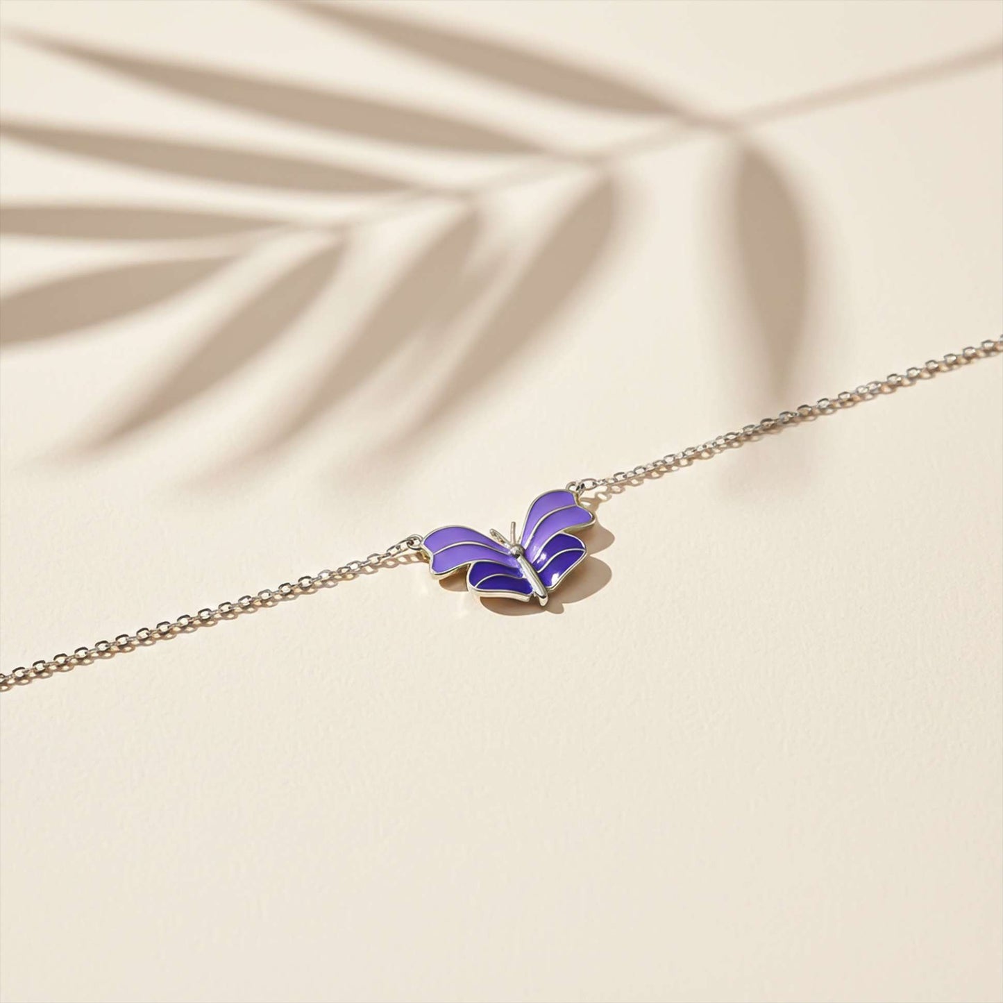 Sterling Silver Purple Enamel Butterfly Anklet For Her