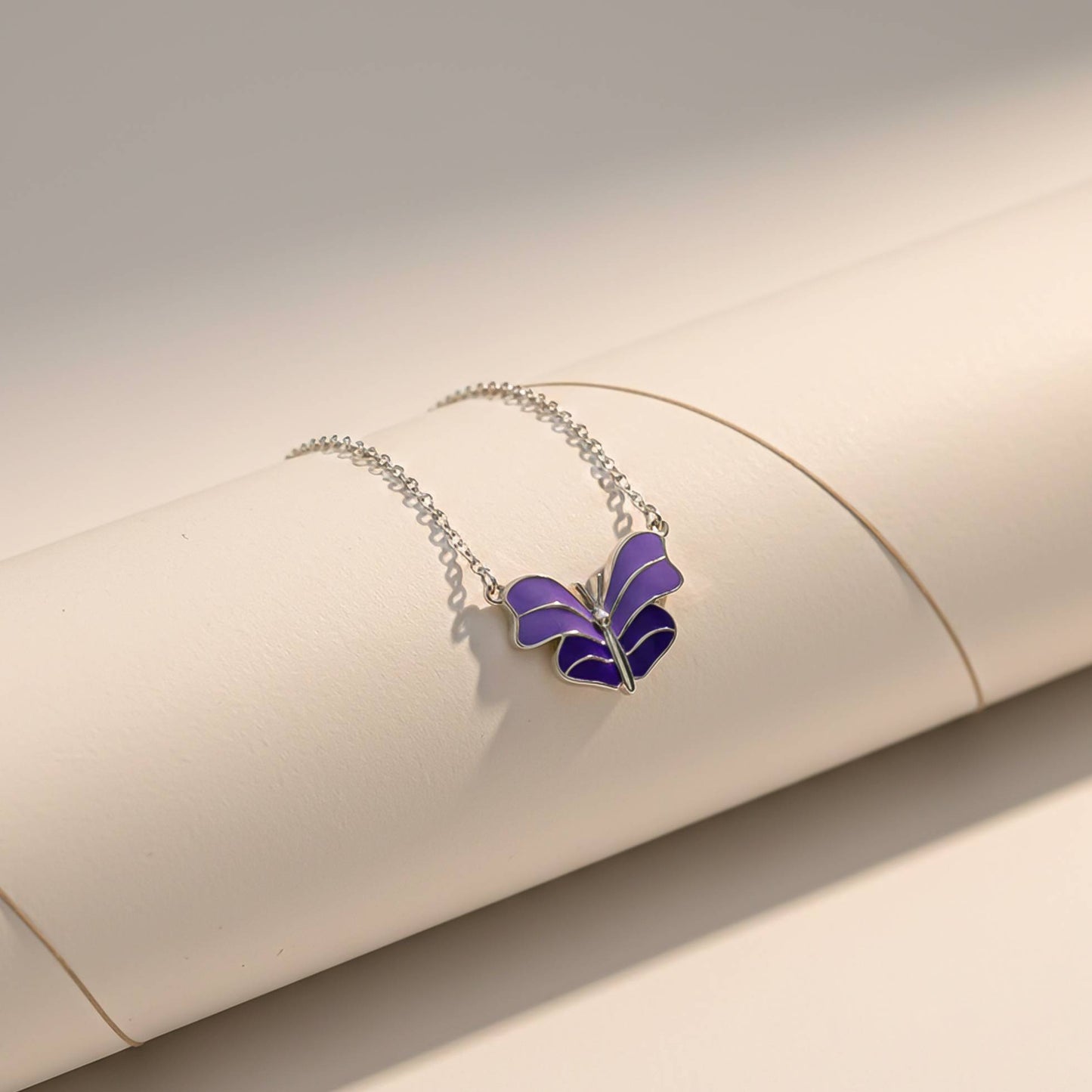 Sterling Silver Purple Enamel Butterfly Anklet For Her