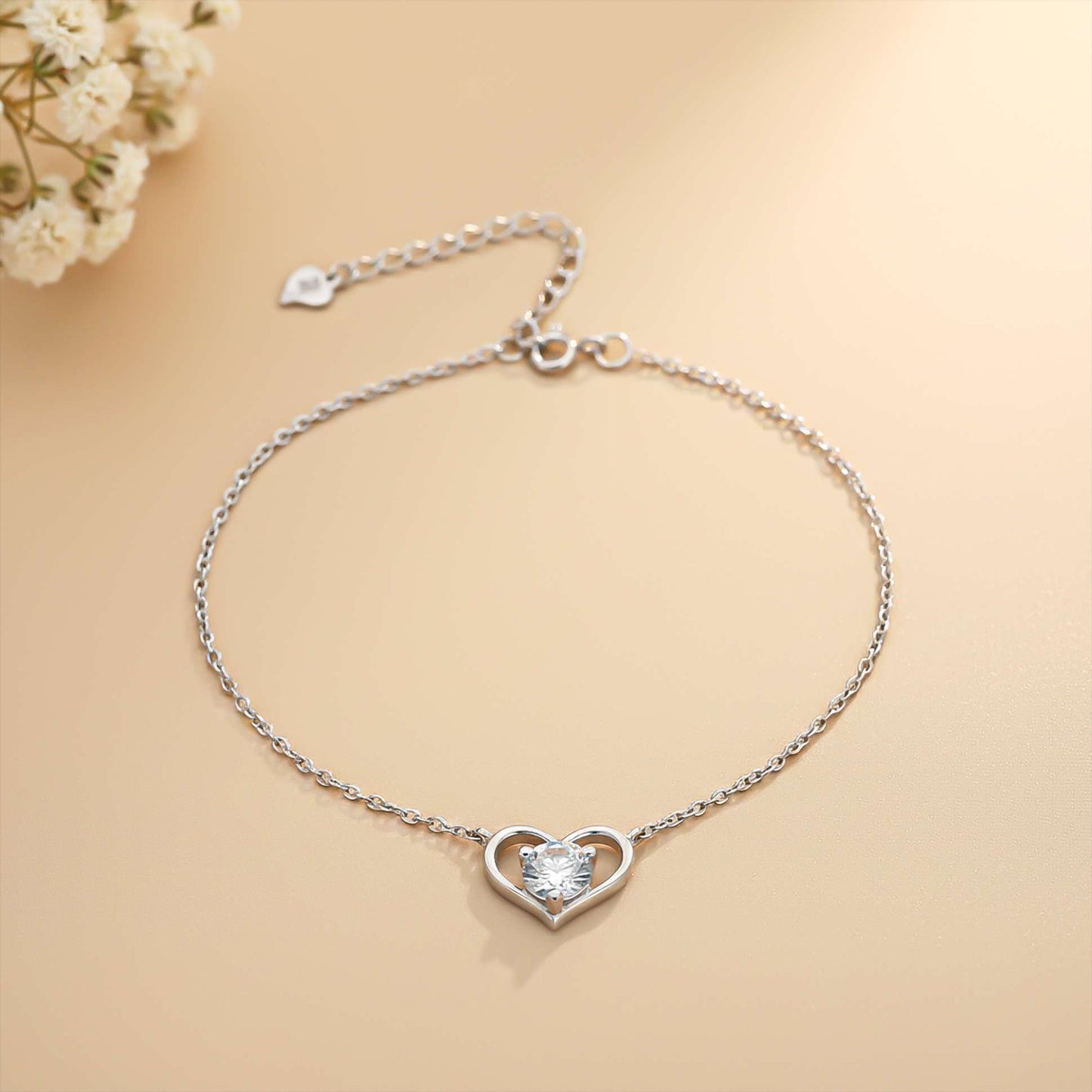 925 Sterling Silver Solitaire Heart Anklet For Women-Birthday Gift