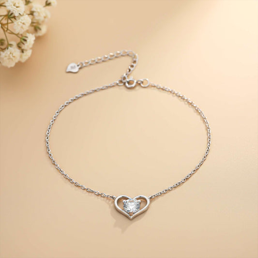 925 Sterling Silver Solitaire Heart Anklet For Women-Birthday Gift