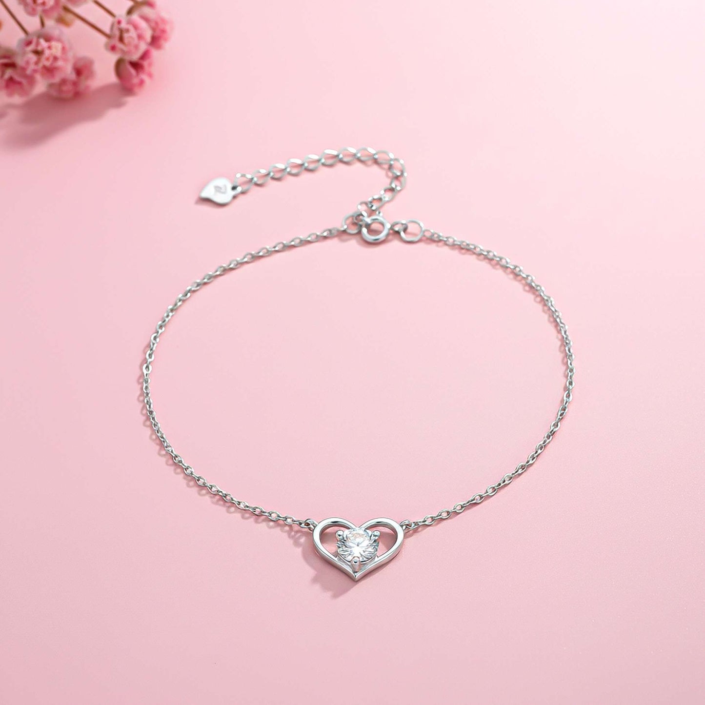 925 Sterling Silver Solitaire Heart Anklet For Women-Birthday Gift
