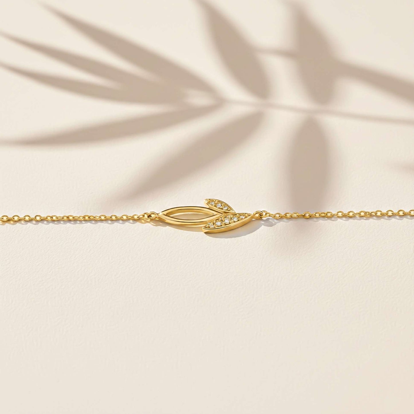 Silver Diamond Leaves Layered Anklet With 14K Gold Plated