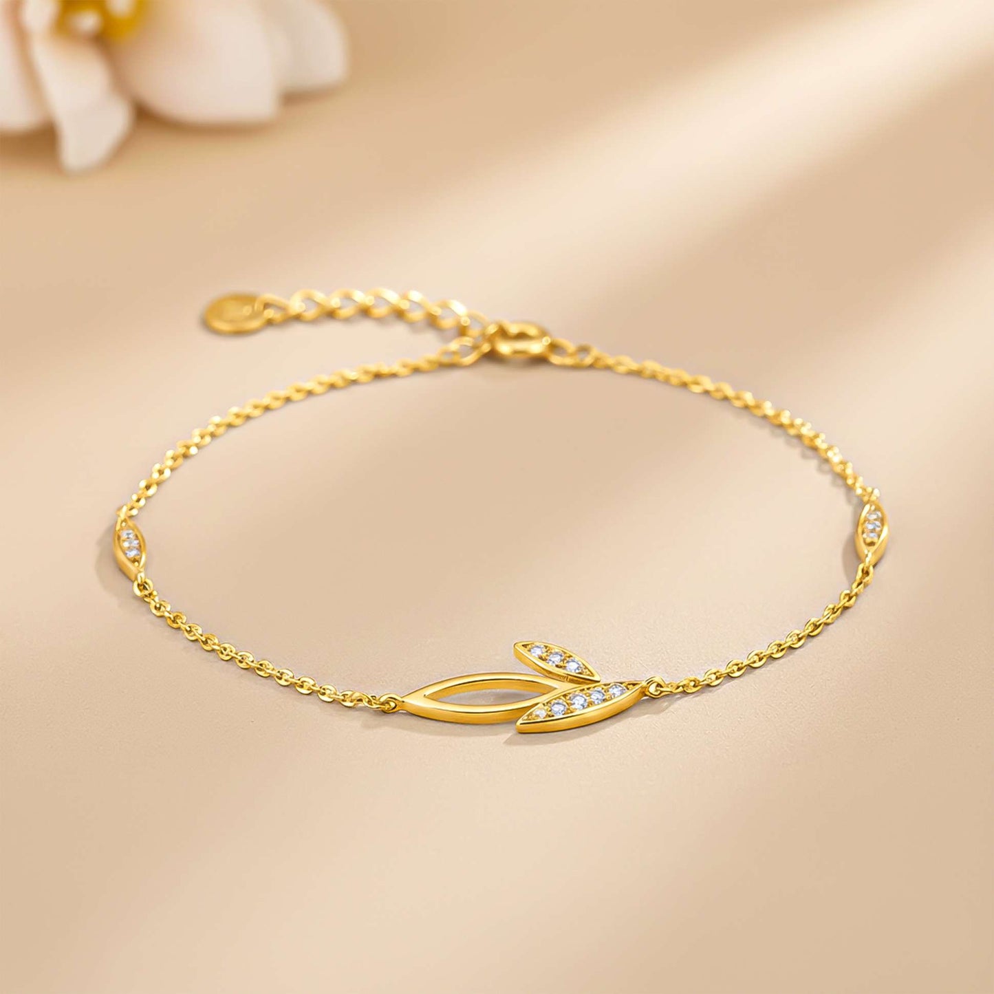 Silver Diamond Leaves Layered Anklet With 14K Gold Plated