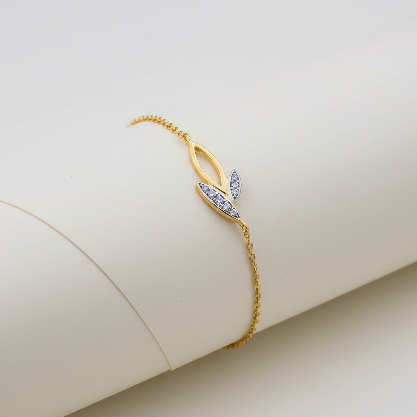 Silver Diamond Leaves Layered Anklet With 14K Gold Plated