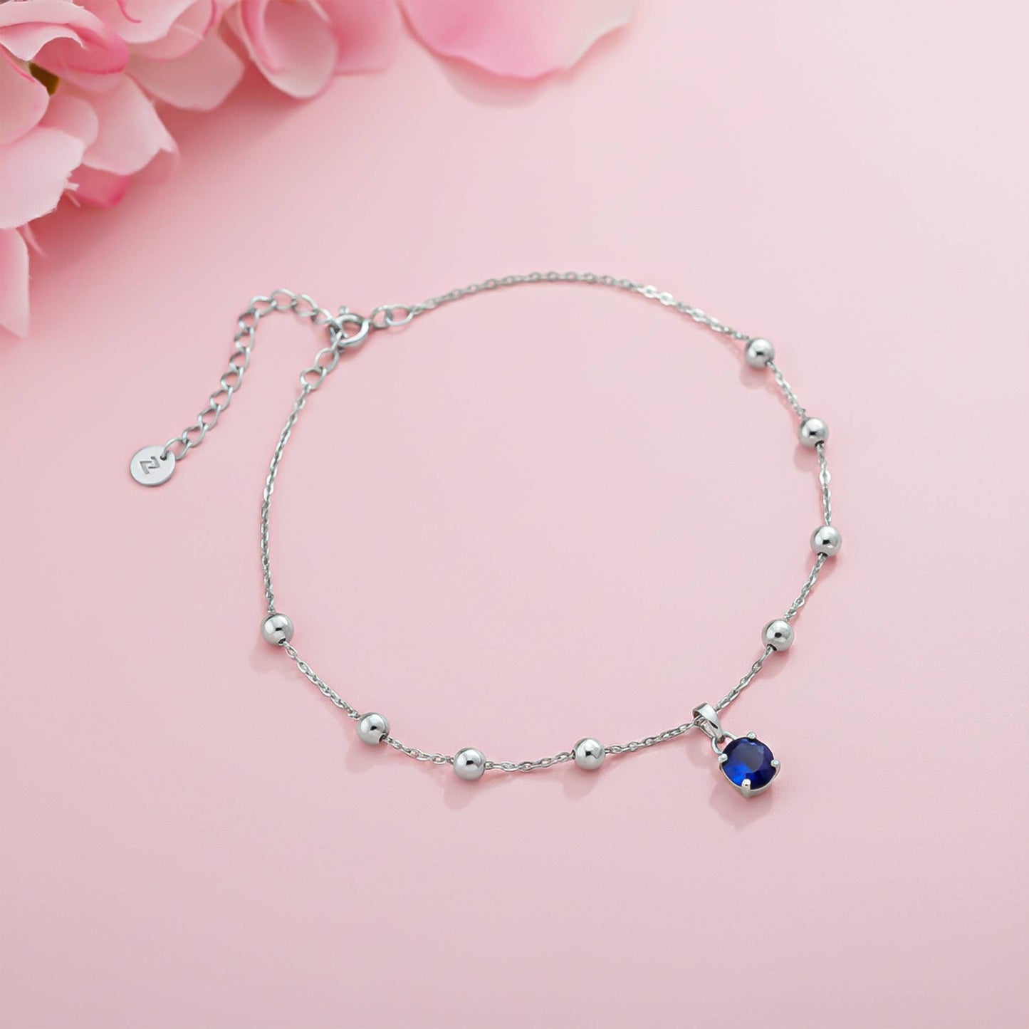 Silver Royal Blue Charms Anklet 14K Gold Plated