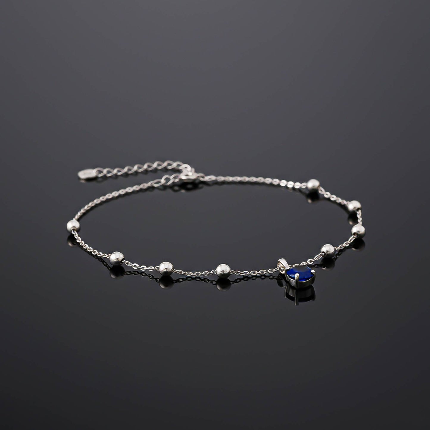 Silver Royal Blue Charms Anklet 14K Gold Plated