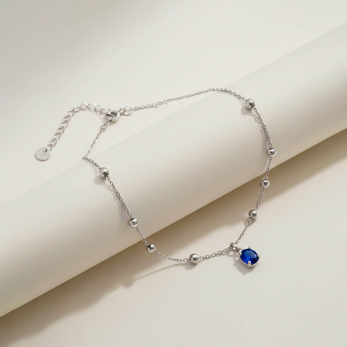 Silver Royal Blue Charms Anklet 14K Gold Plated