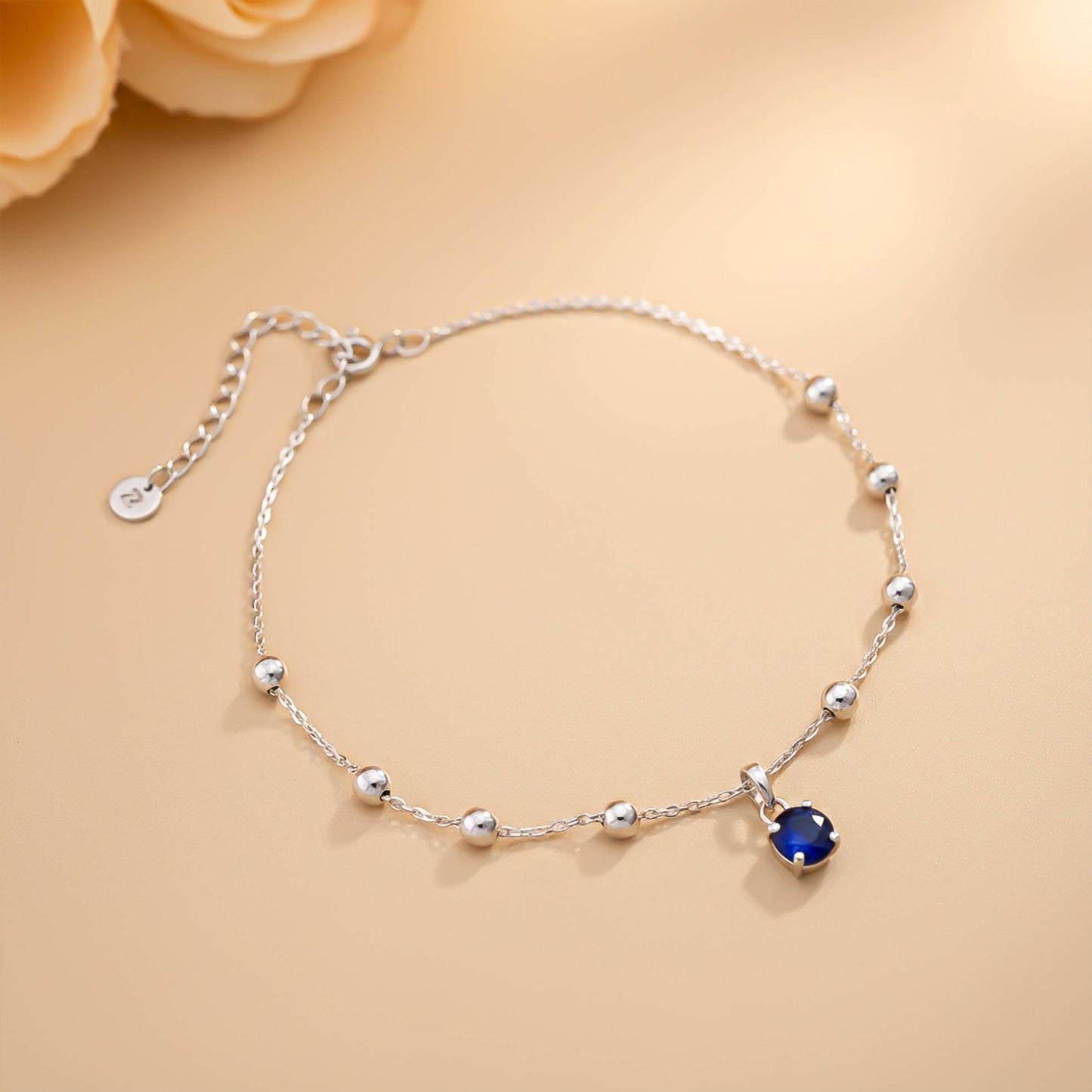 Silver Royal Blue Charms Anklet 14K Gold Plated