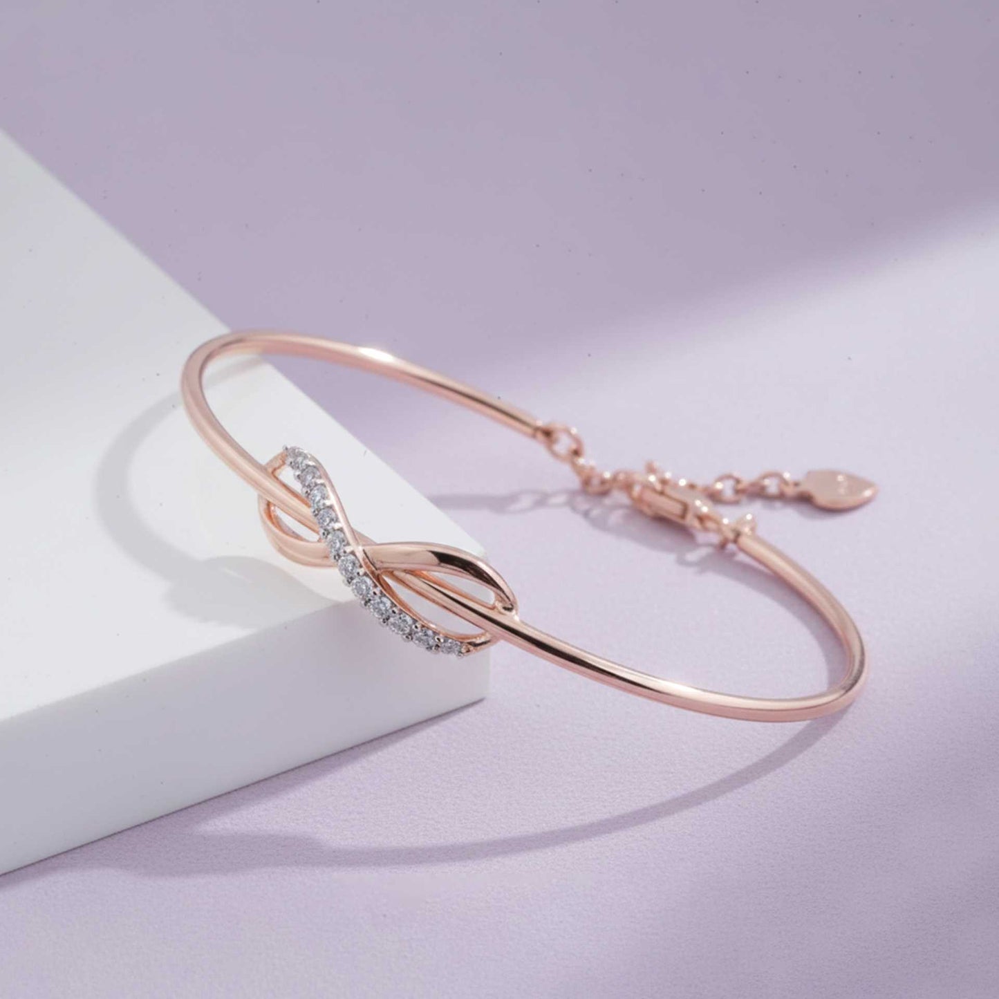 925 Sterling Silver Glittering Infinity Bangle With 14K Rose Gold Plated