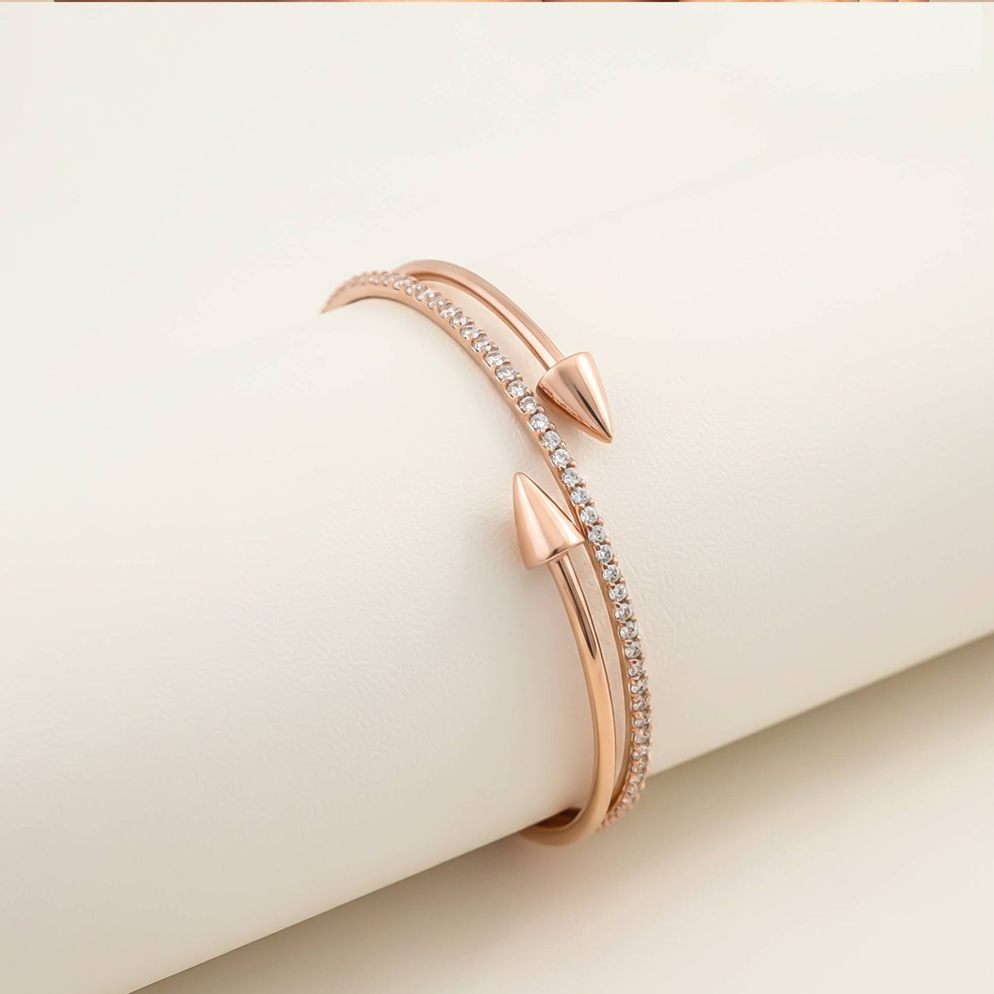 Rose Gold Double Arrow Adjustable Bangle
