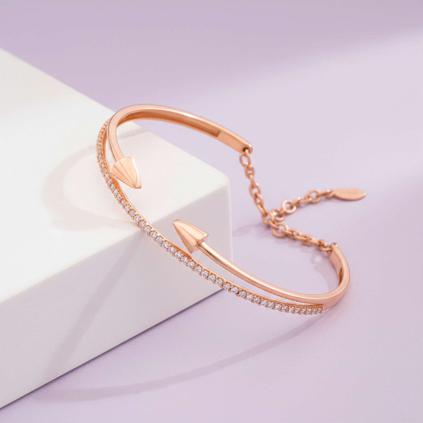 Rose Gold Double Arrow Adjustable Bangle