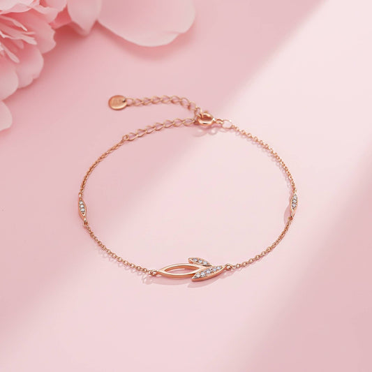 Rose Gold Leaves Layered Bracelet