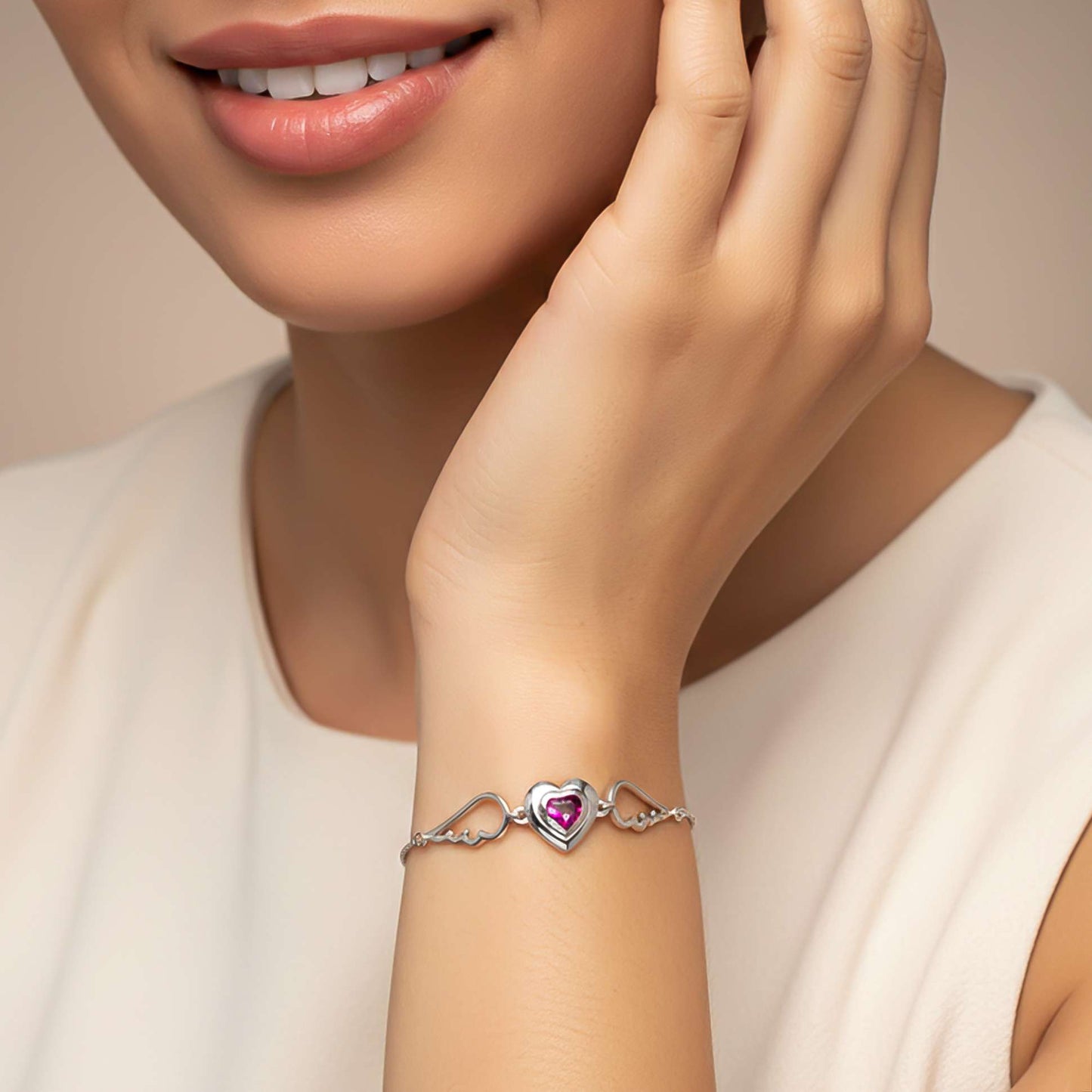Silver Covered Heart Angle Wings Bracelet