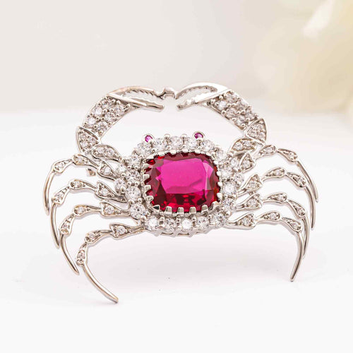 Silver Red Ruby Versatile Crab Brooch Pin