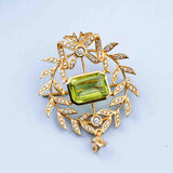 Silver Peridot Floral Basket Brooch Pin With 14K Gold Plated Gold Vermeil (2.5 Micron)