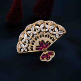 Silver Marquise Ruby Fan Brooch With 14K Gold Plated Gold Vermeil (2.5 Micron)