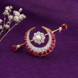Silver Pearl & Ruby Moon Brooch With 14K Gold Plated Gold Vermeil (2.5 Micron)