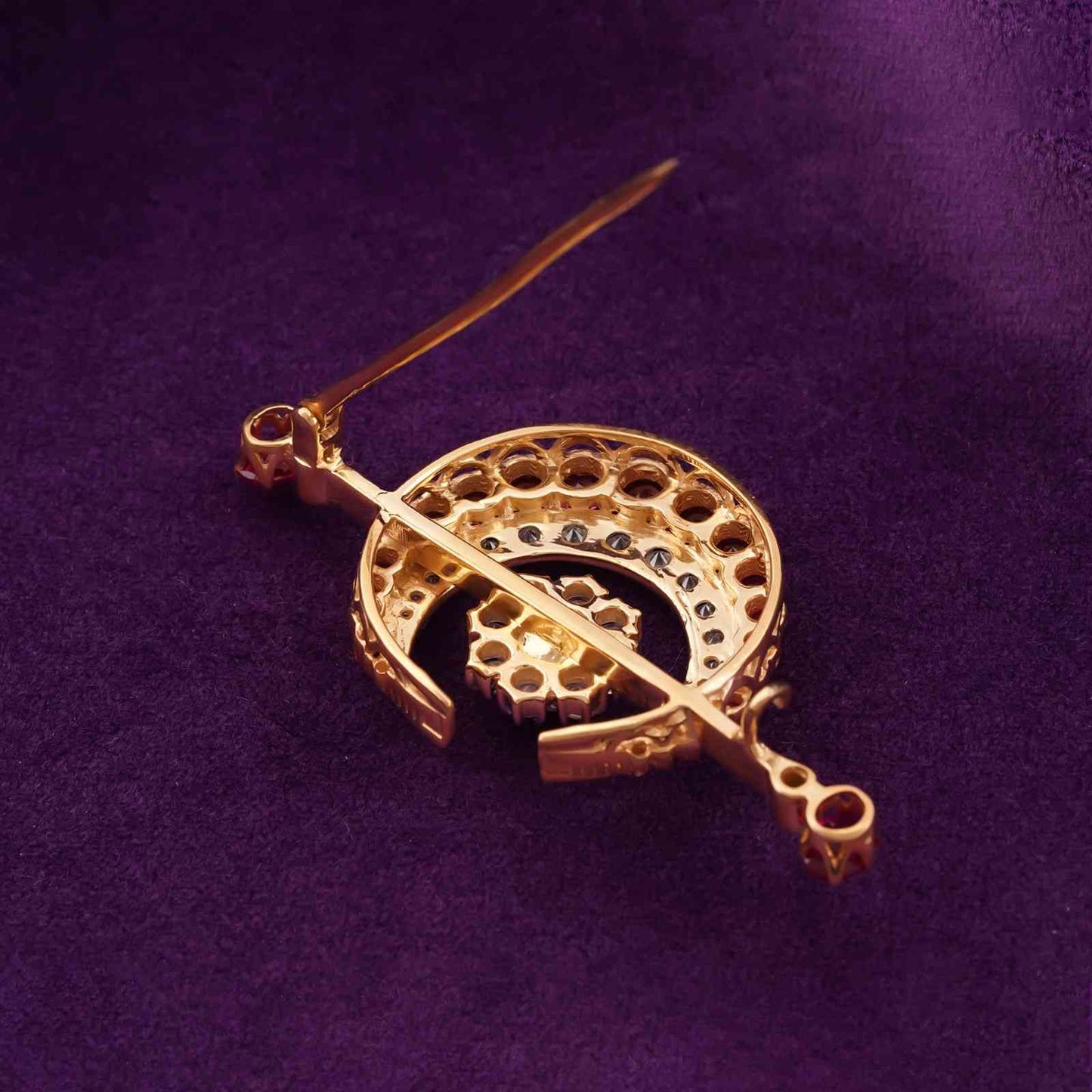 Silver Pearl & Ruby Moon Brooch With 14K Gold Plated