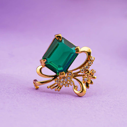 Green Emerald Kite Brooch Pin With 14K Gold Plated