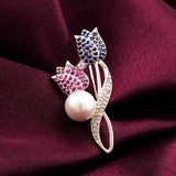 Silver Pearl & Multi-Color Flory Brooch Pin Gold Vermeil (2.5 Micron)