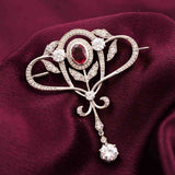 925 Sterling Silver Ruby Art Deco Brooch Pin Gold Vermeil (2.5 Micron)