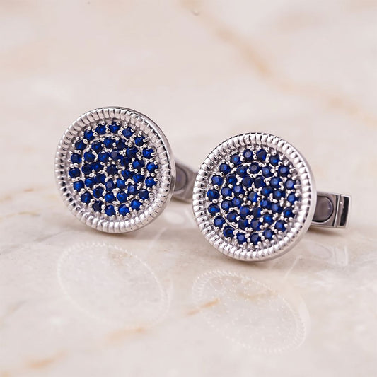 Silver Sapphire Circle Cufflinks Gold Vermeil (2.5 Micron)