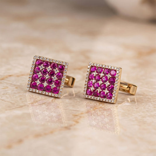 Silver Pink Ruby Square Cufflinks Gold Vermeil (2.5 Micron) Gold