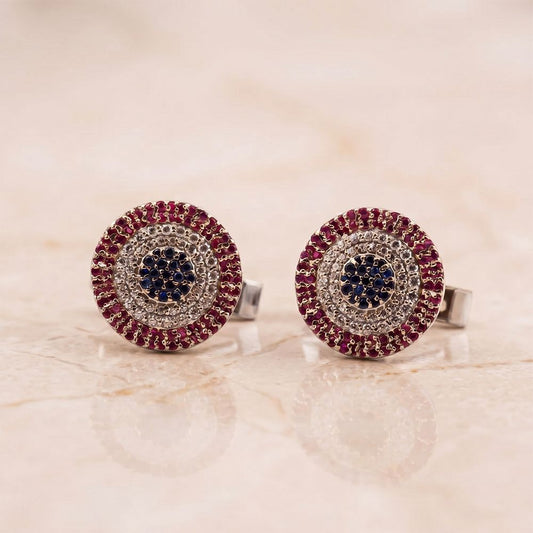 Silver Multi Color Cufflinks In 14K Gold Plated Gold Vermeil (2.5 Micron) White