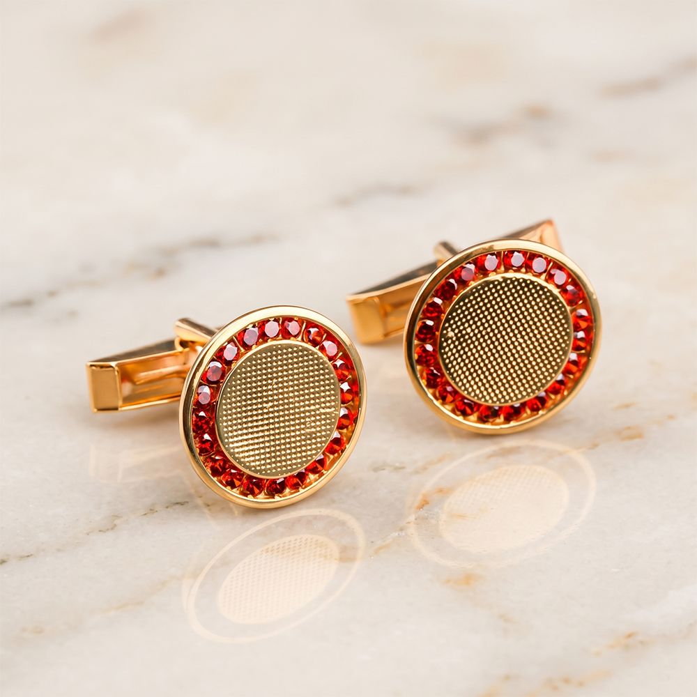 Silver Red Ruby Vintage Cufflinks In 14K Gold Plating Gold Vermeil (2.5 Micron) Gold