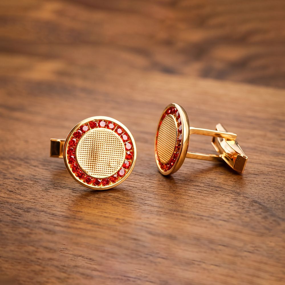 Silver Red Ruby Vintage Cufflinks In 14K Gold Plating Gold Vermeil (2.5 Micron) Gold