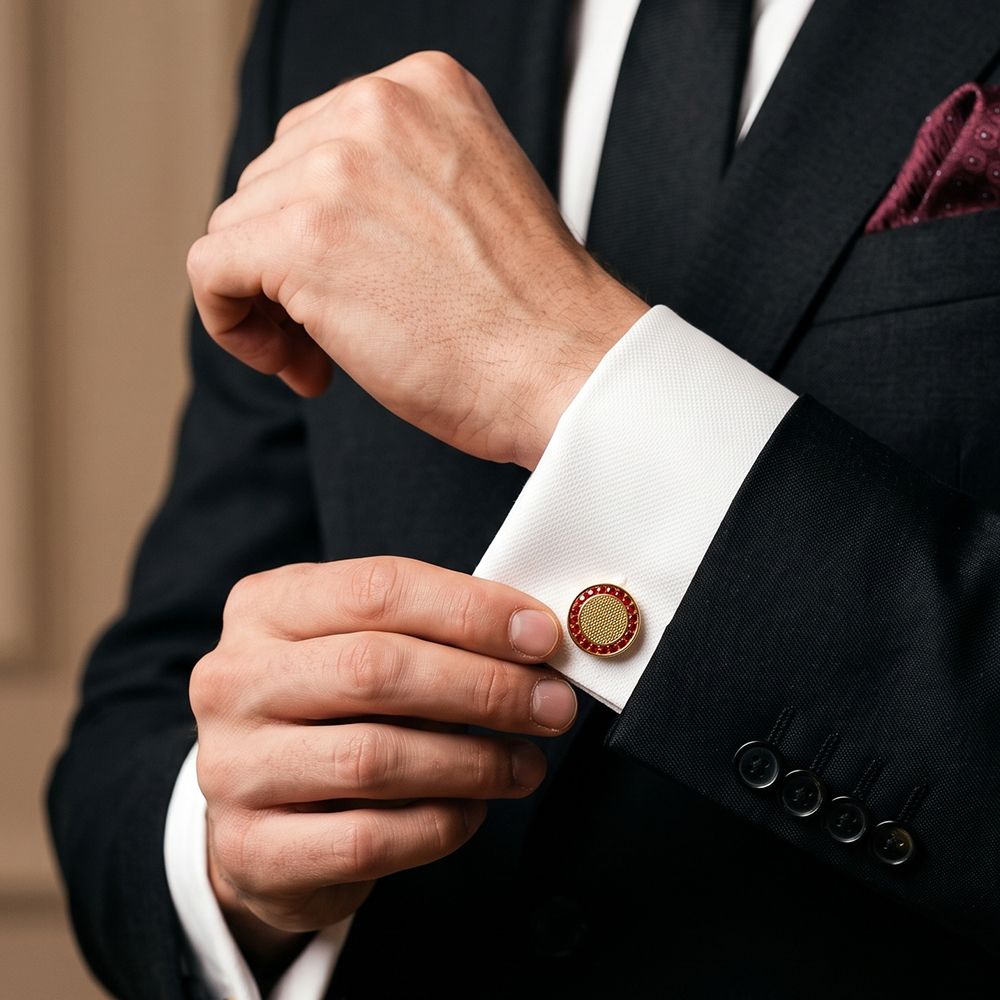 Silver Red Ruby Vintage Cufflinks In 14K Gold Plating Gold Vermeil (2.5 Micron) Gold