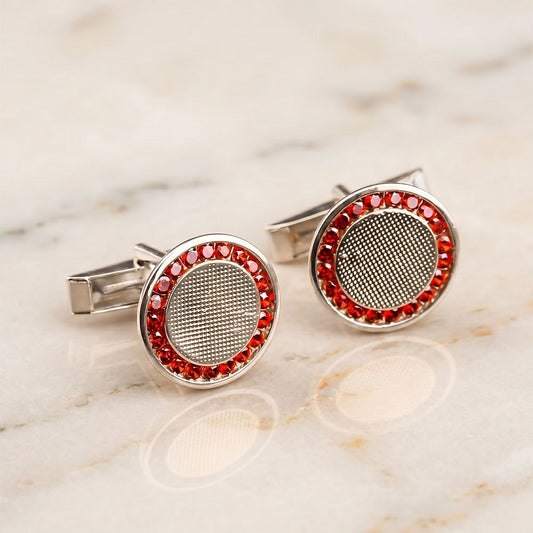 Silver Red Ruby Vintage Cufflinks In 14K Gold Plating Gold Vermeil (2.5 Micron) White