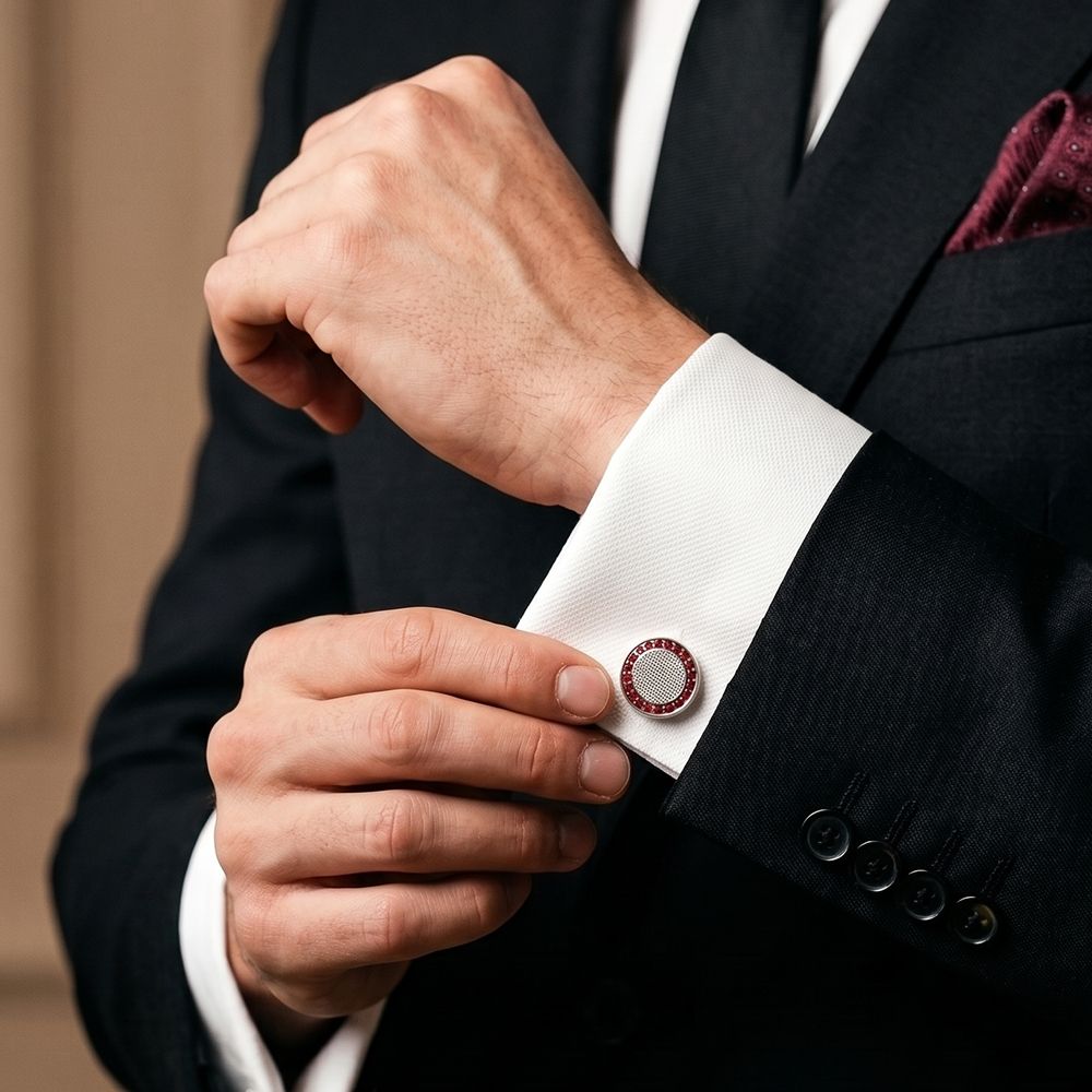 Silver Red Ruby Vintage Cufflinks In 14K Gold Plating Gold Vermeil (2.5 Micron) White
