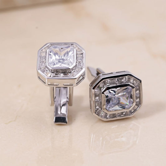 Silver Radiant Bezel Cufflinks For Men Gold Vermeil (2.5 Micron) White