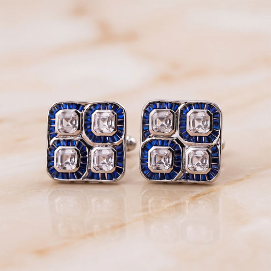 Pair of Sapphire and Diamond Cufflinks Gold Vermeil (2.5 Micron) White