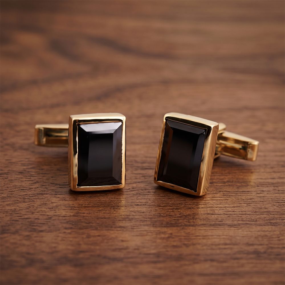 Silver Classic Black Diamond Cufflink Gold Vermeil (2.5 Micron) Gold