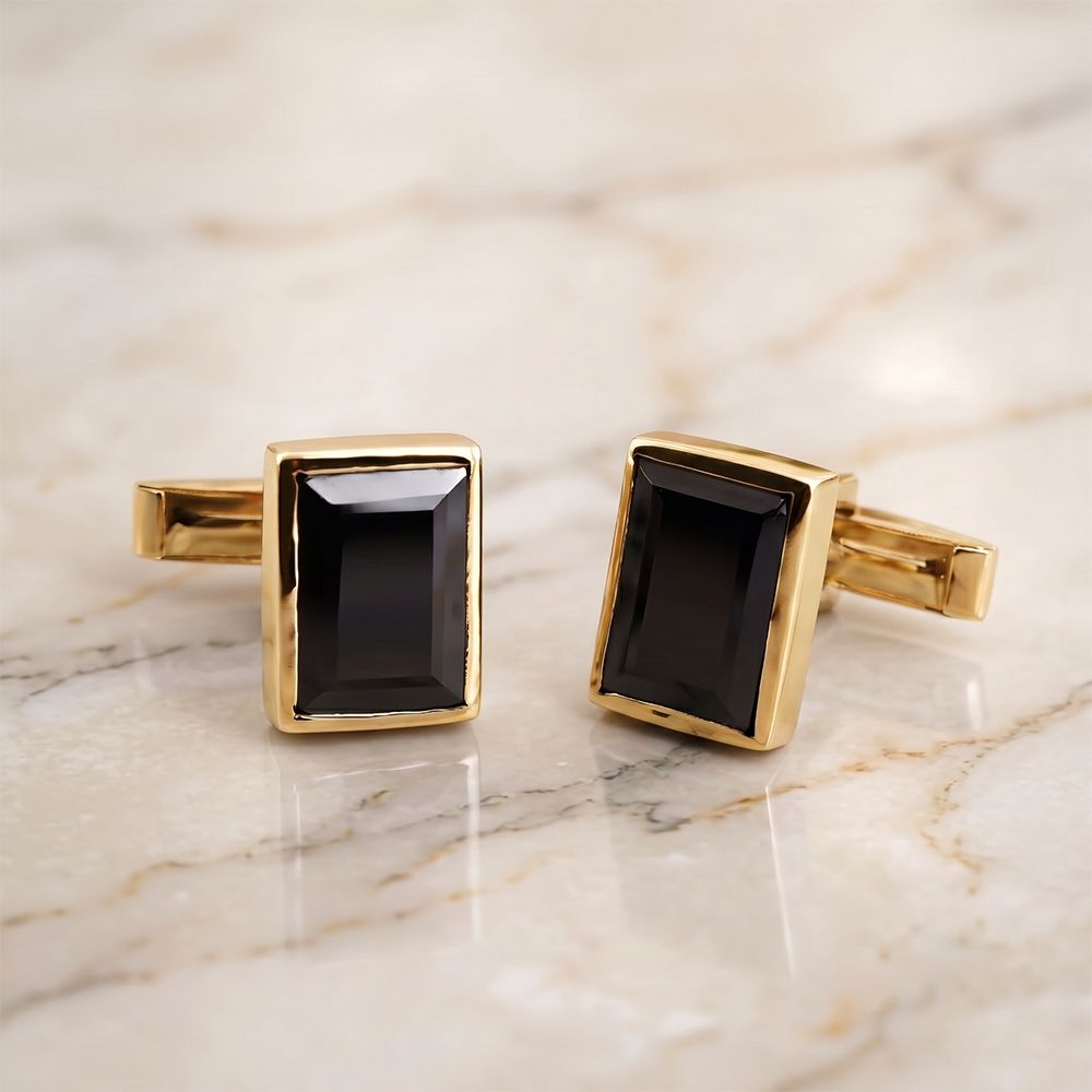 Silver Classic Black Diamond Cufflink Gold Vermeil (2.5 Micron) Gold