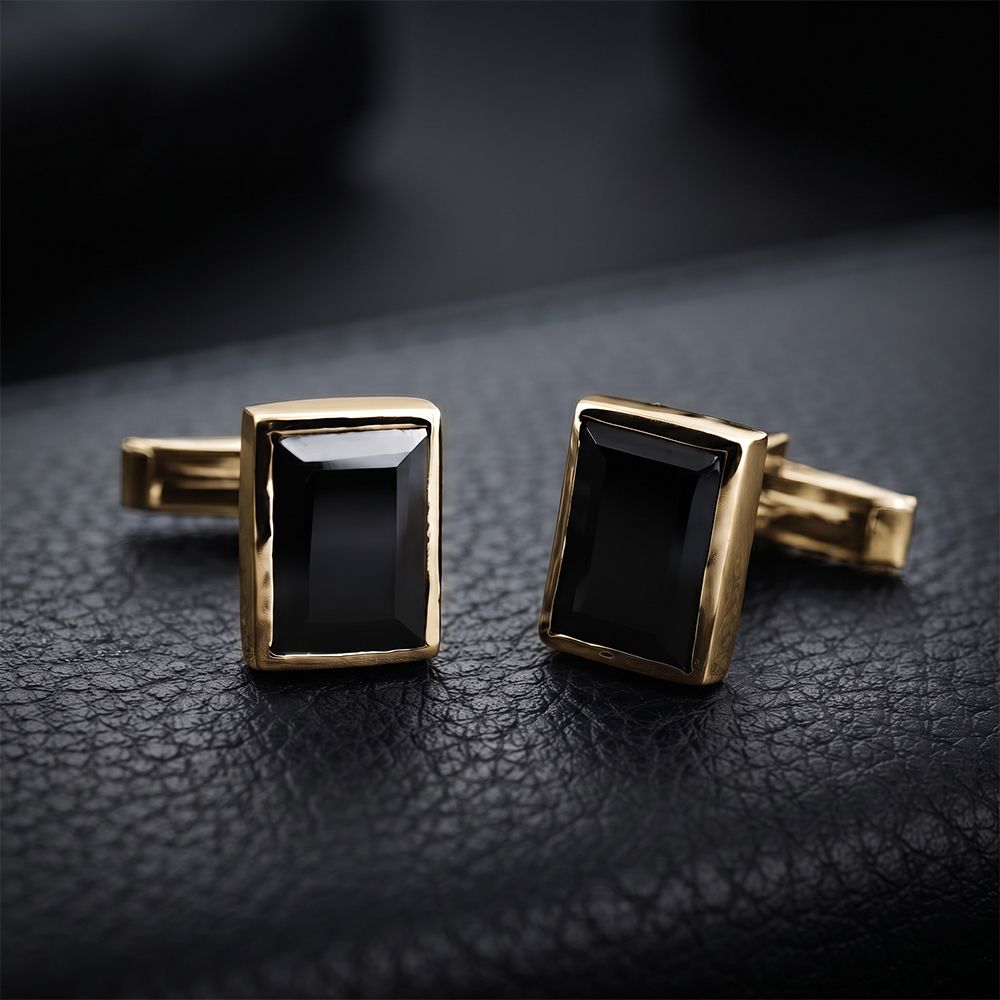 Silver Classic Black Diamond Cufflink Gold Vermeil (2.5 Micron) Gold