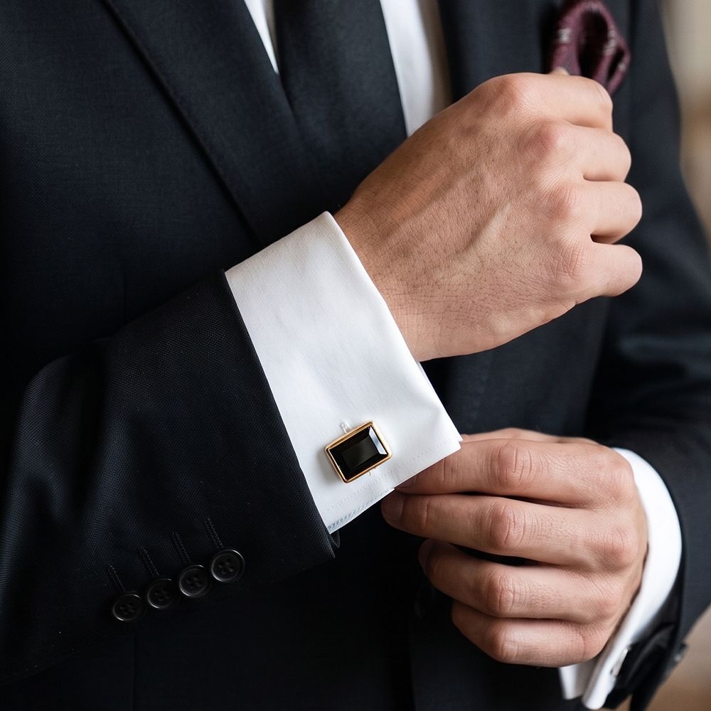 Silver Classic Black Diamond Cufflink Gold Vermeil (2.5 Micron) Gold