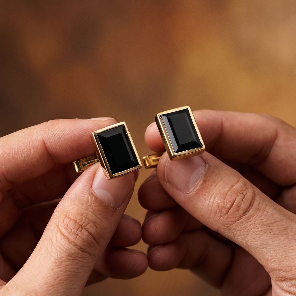 Silver Classic Black Diamond Cufflink Gold Vermeil (2.5 Micron) Gold