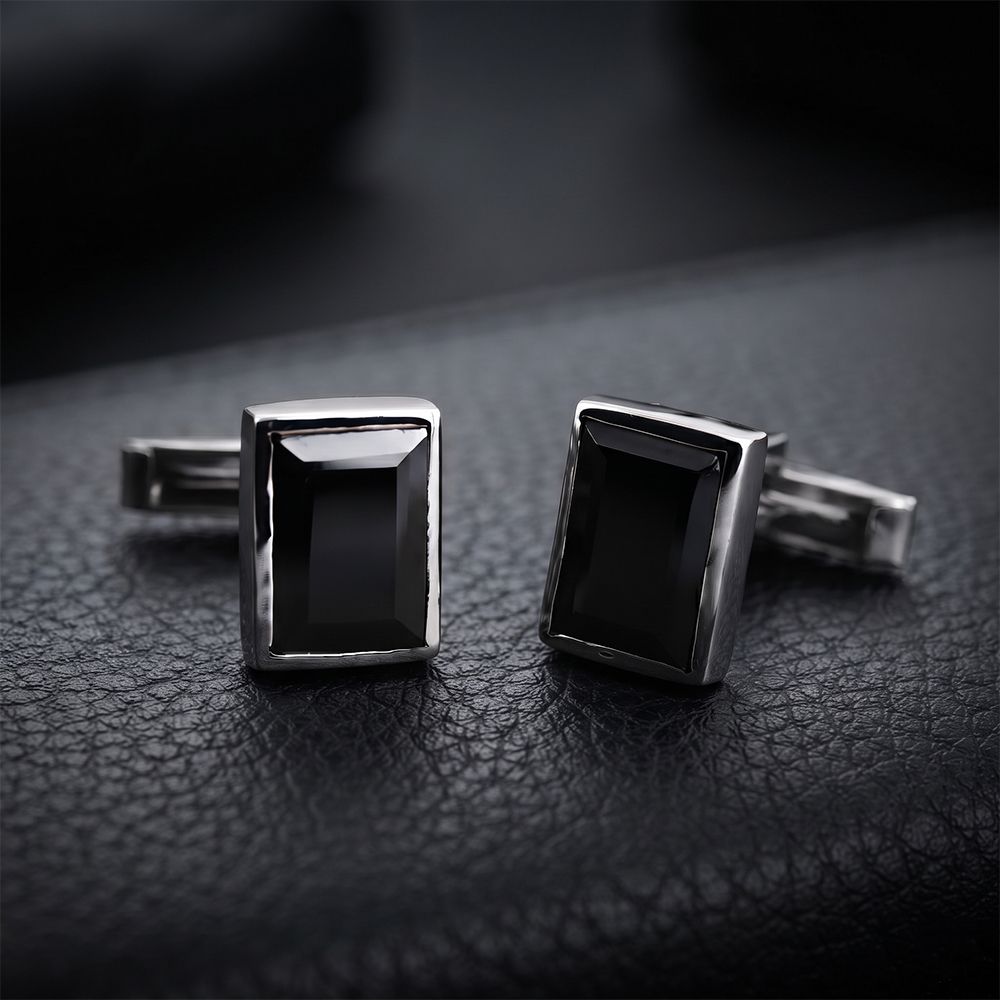 Silver Classic Black Diamond Cufflink Gold Vermeil (2.5 Micron) White
