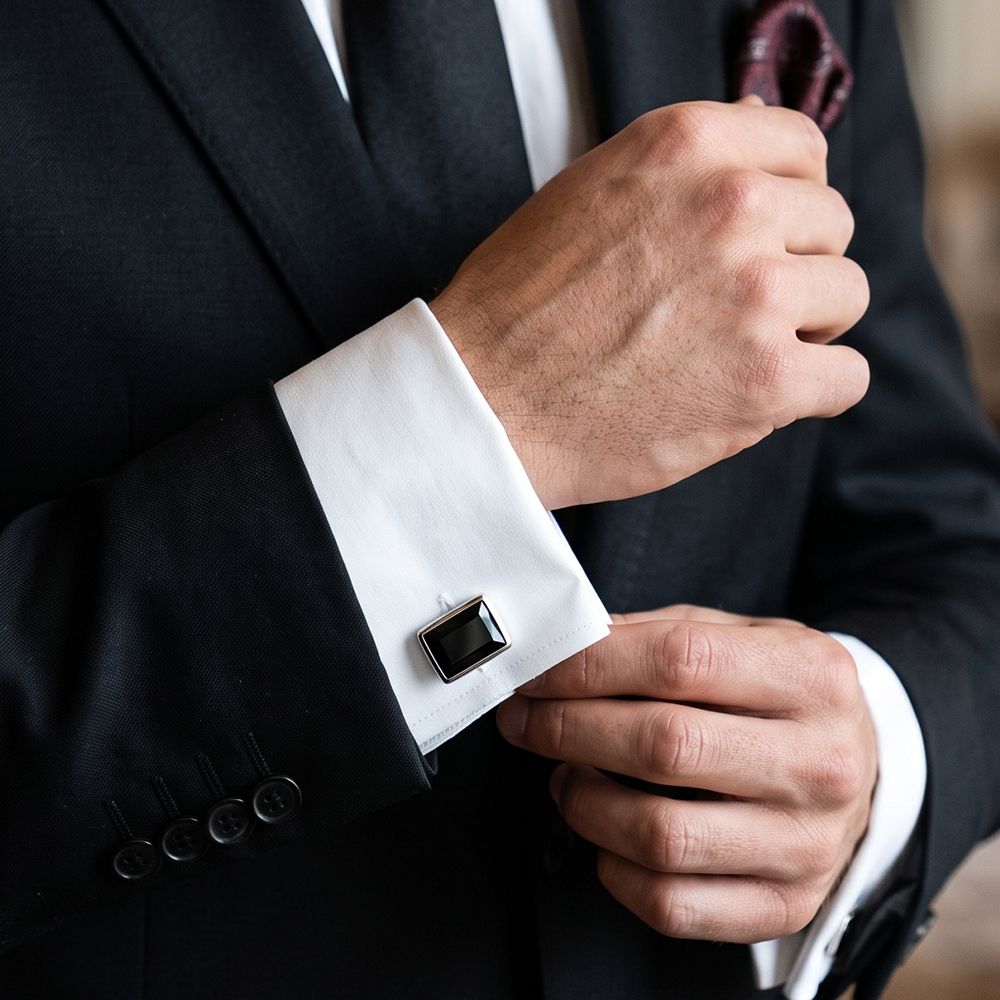 Silver Classic Black Diamond Cufflink Gold Vermeil (2.5 Micron) White