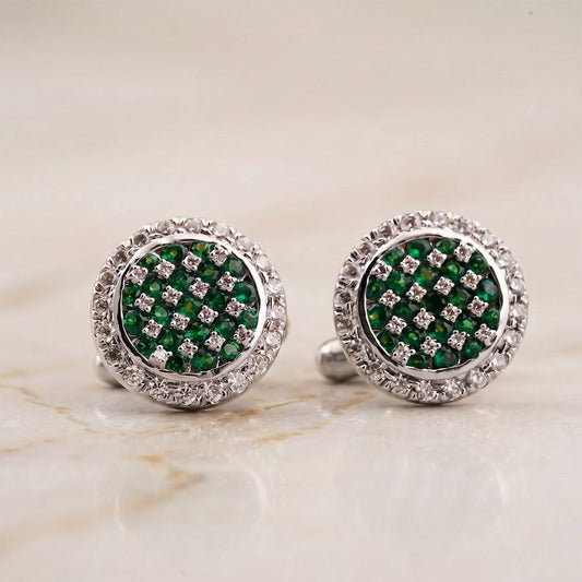 Silver Green Emerald Cluster Round Cufflinks Gold Vermeil (2.5 Micron)