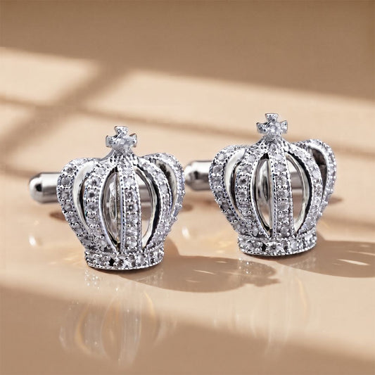 King Crown Diamond Cufflinks with 14K Gold Plated Gold Vermeil (2.5 Micron) White