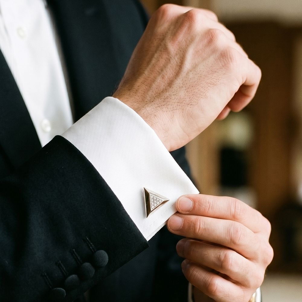 Silver Triangle Toggle Cufflinks For Him Gold Vermeil (2.5 Micron) White