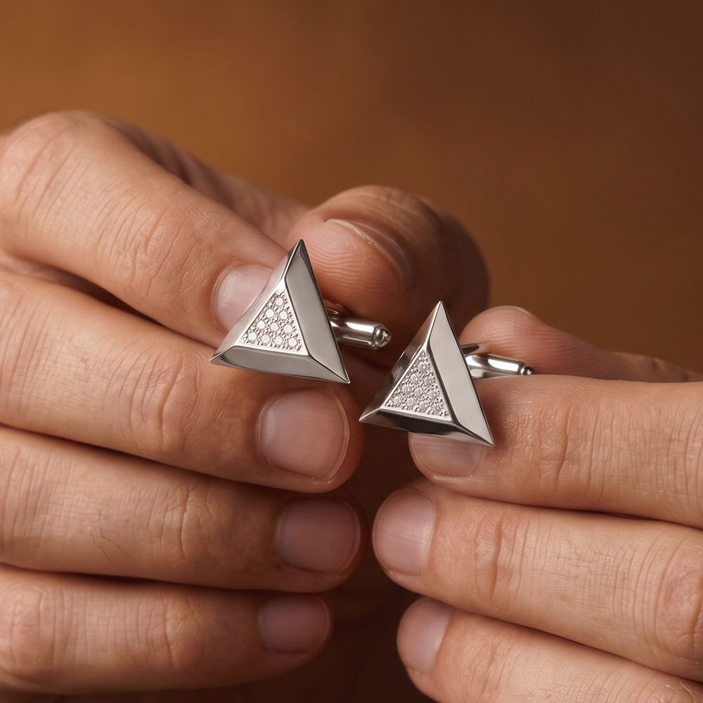 Silver Triangle Toggle Cufflinks For Him Gold Vermeil (2.5 Micron) White