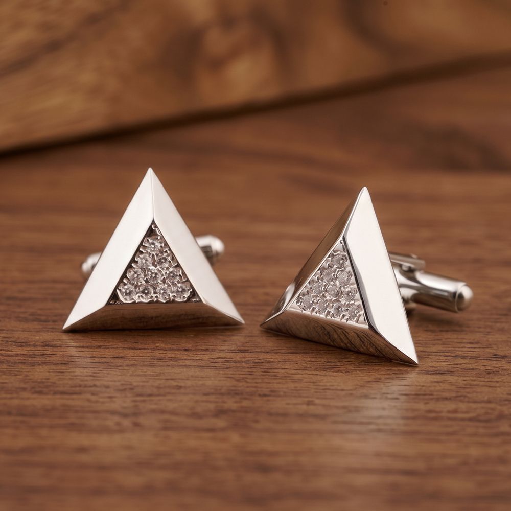 Silver Triangle Toggle Cufflinks For Him Gold Vermeil (2.5 Micron) White